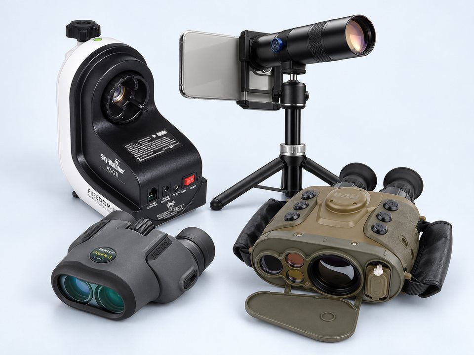 買取強化中の人気商品(スカイウォッチャー AZ-GTi 自動望遠鏡・APEXEL APL-T30X スマホ望遠レンズ・PENTAX Papilio II 6.5×21 単・DALI 監視・捜索用サーマル双眼鏡 S750MH-)